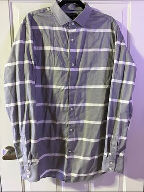 BANANA REPUBLIC SLIM FIT- large Men's Gray and White Plaid Button-Down Shirt